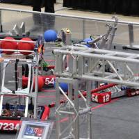 Robots collect balls during a game